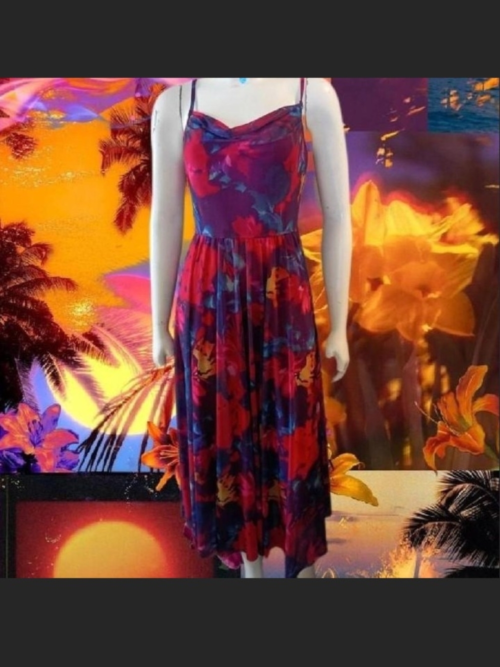 BTFBM Bright Multi Color Floral Cowl-Neck Maxi Dress Size Medium